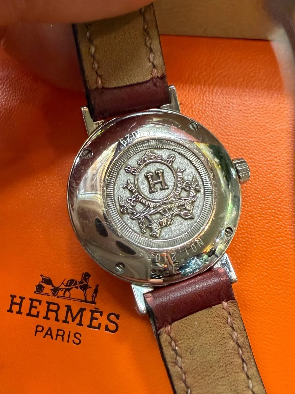 Hermès Silver Dial Women's Watch with Brown Leather Strap